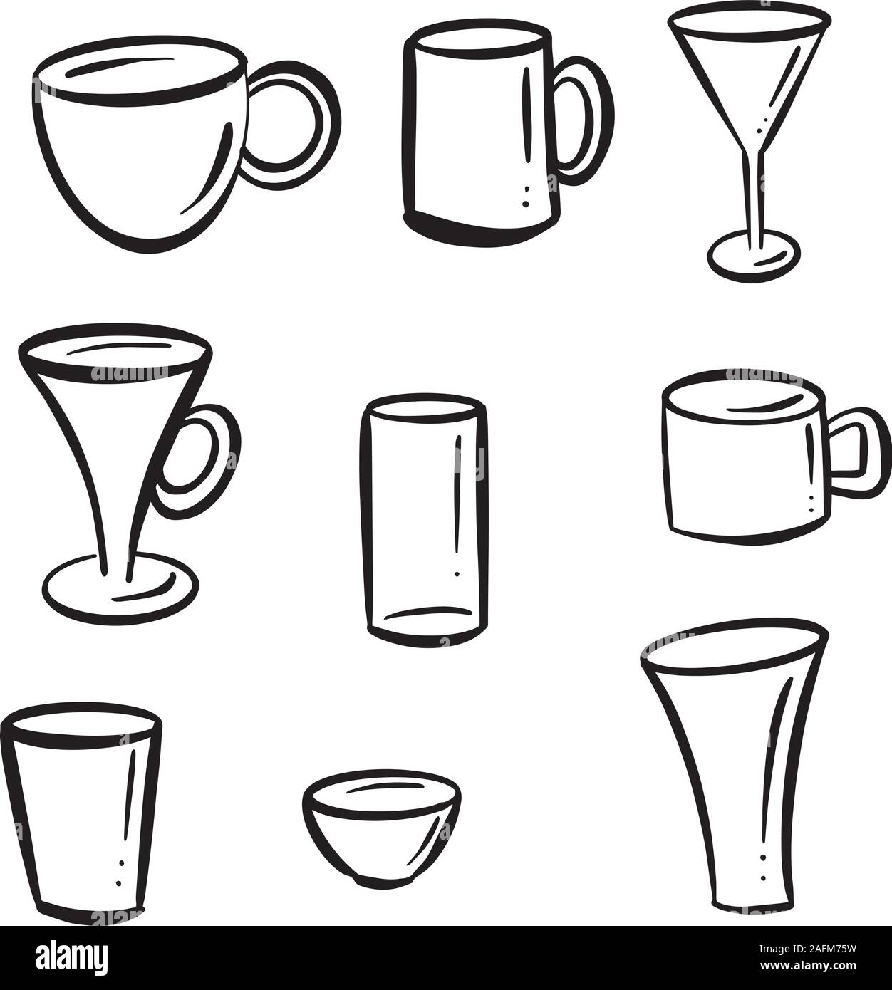Collection of Glasses and Cups and Mugs For Icons or Logos Stock Vector