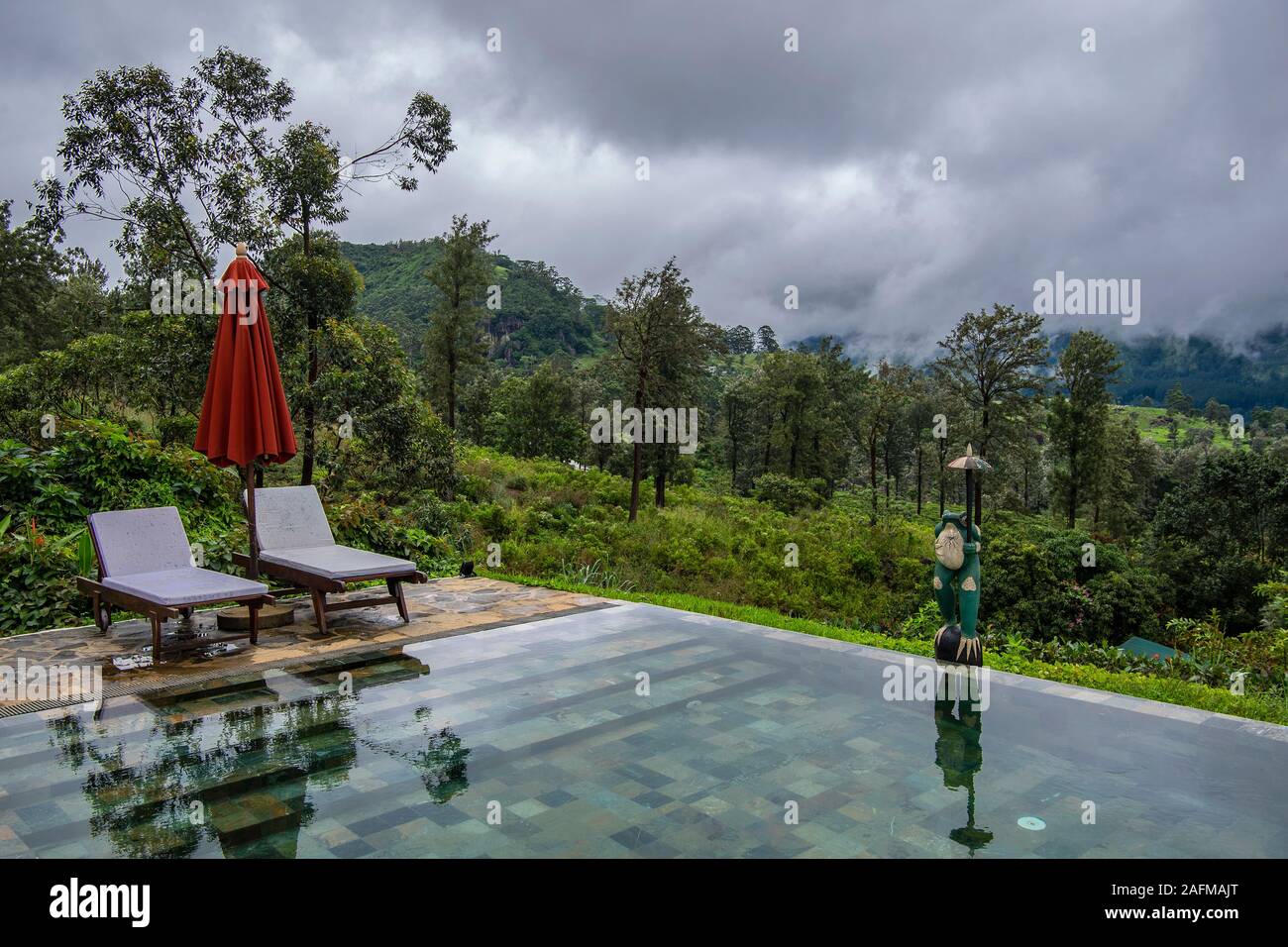 swimming pool on overcast day in the highlands of Sri Lanka Stock Photo