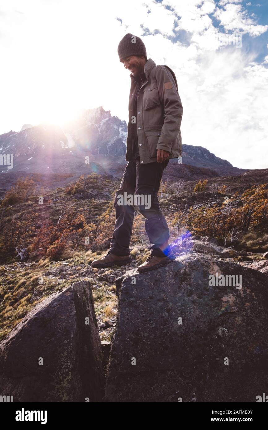 Happy hiker man trekking hi-res stock photography and images - Alamy