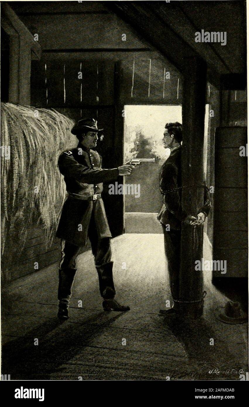 . General Nelson's scout. ue, with the revolver raised; then the weapondropped from his nerveless hand, and with a lowmoan he plunged forward on his face. So long did he lie in a swoon that Calhounthought he was dead, and called to him in themost endearing tones. At last there was a slightquivering of the limbs, then he began to moan;finally he sat up and looked around as one dazed.Seeing Calhoun, he started, passed his hand acrosshis brow as if to collect his thoughts, and said, as if in surprise: Why, Calhoun Then it all came back to him in its terror and awfulness, andhe fell back sick and Stock Photo