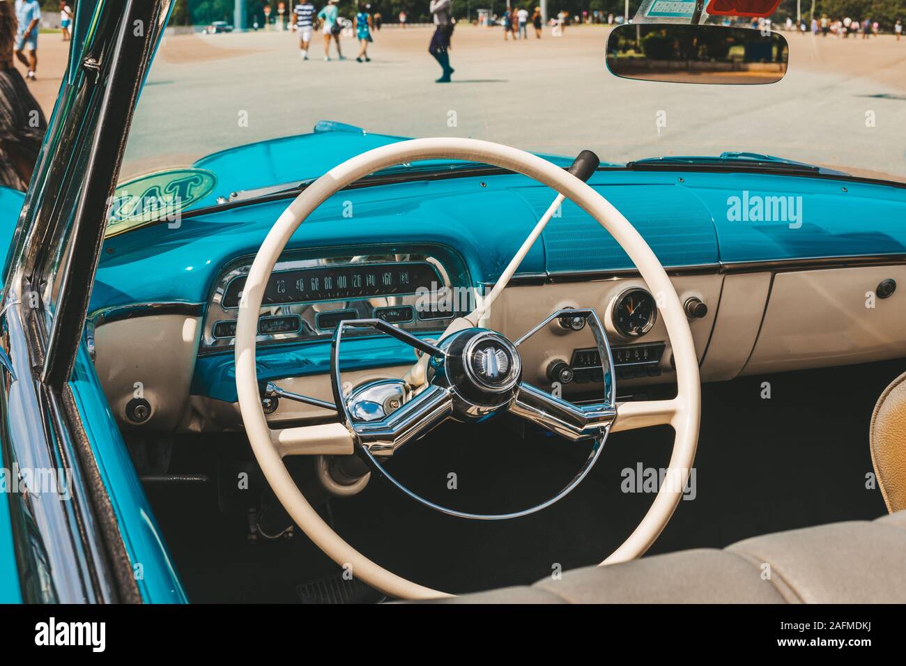 Havana, Cuba - October 18, 2019: Cllassic American Car Interior Stock Photo