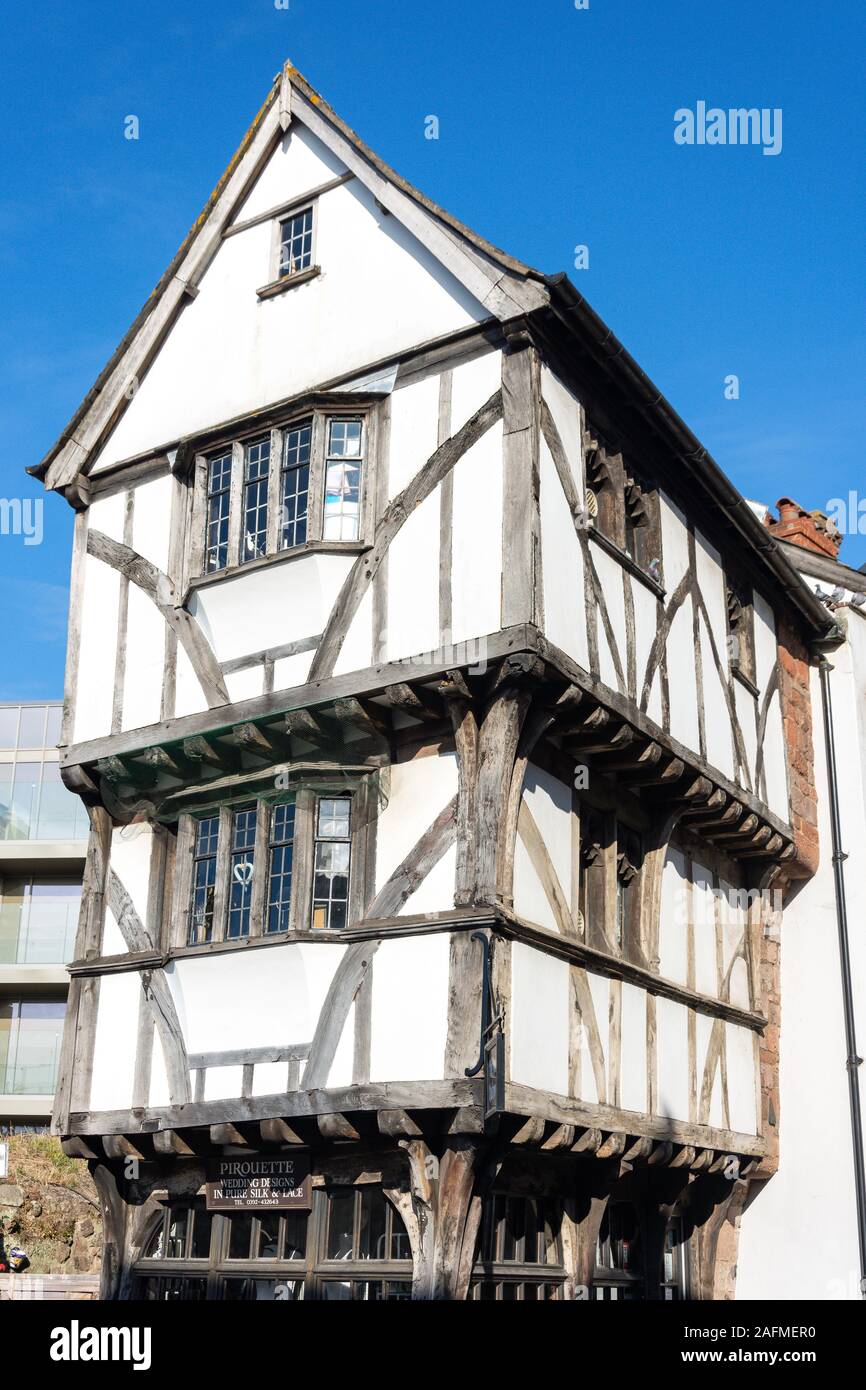 The timber-framed 'house that moved', West Street, Exeter, Devon, England, United Kingdom Stock Photo