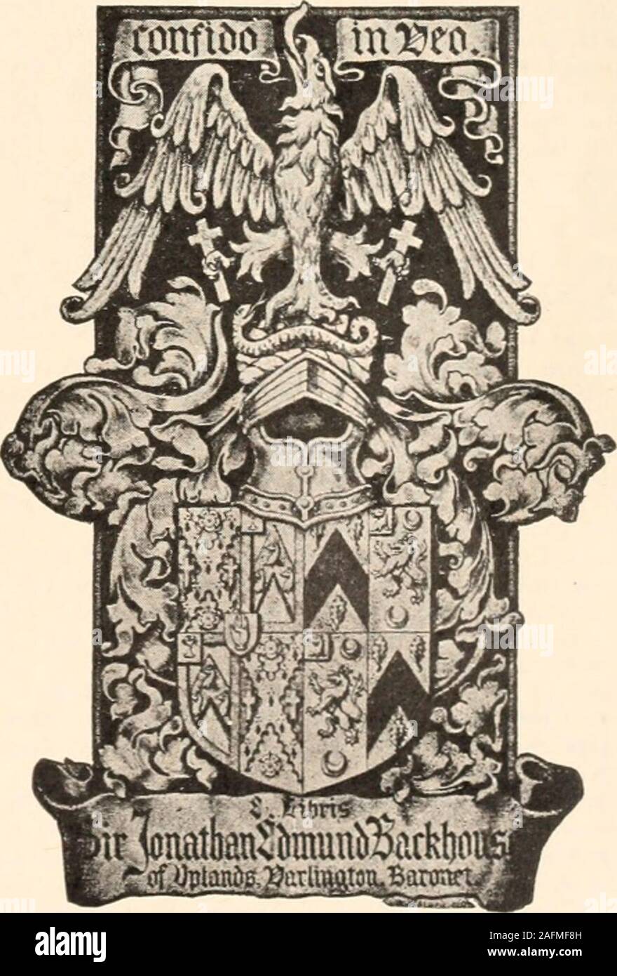 . Armorial families : a directory of gentlemen of coat-armour. , Madeline Rosal, seed, of John Penati of Great Yar-mouth, CO. Norfolk, and has issue — Ursula Madeline];(2) William Edward Back, Gentleman, b. 1889 ; (3) NicholasBack, Gentleman, b. 1891 ; (4) Thomas Quarles Back,Gentleman, b. 1892; Dorothy, d. 1896; (5) Robert JermyBack, d. 1898; Phyllis Mary ; and Helen Ursula. Res.—Mancroft Towers, Oulton Broad, Suffolk. B.CKHOUSE. Quarterly, i and 4, party per saltireor and azure, a saltire engrailed ermine between two rosesin pale gules, barbed and seeded proper, and as manypassion-crosses i Stock Photo