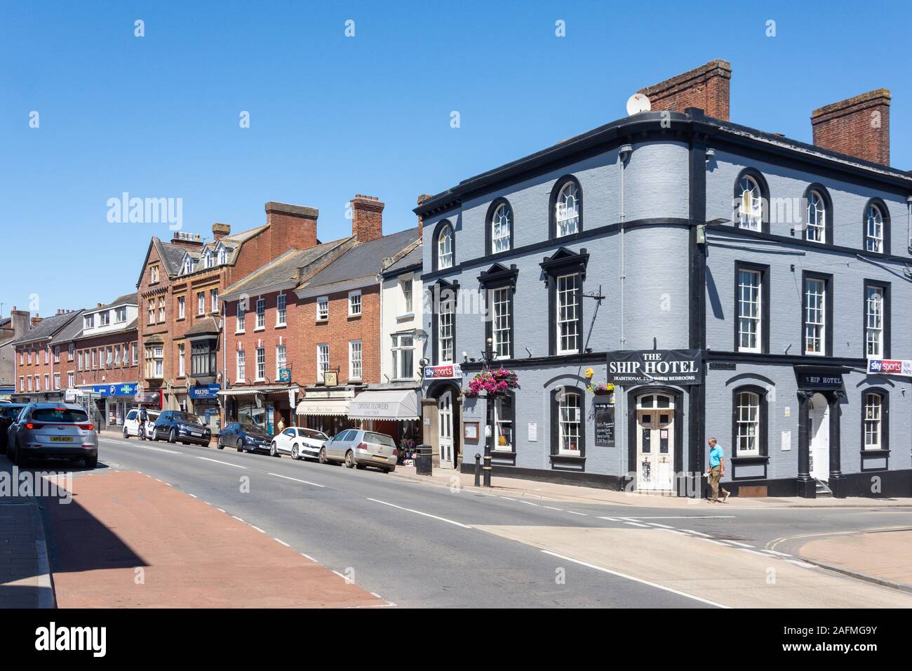 Crediton High Street, Crediton, Devon, England, United Kingdom Stock