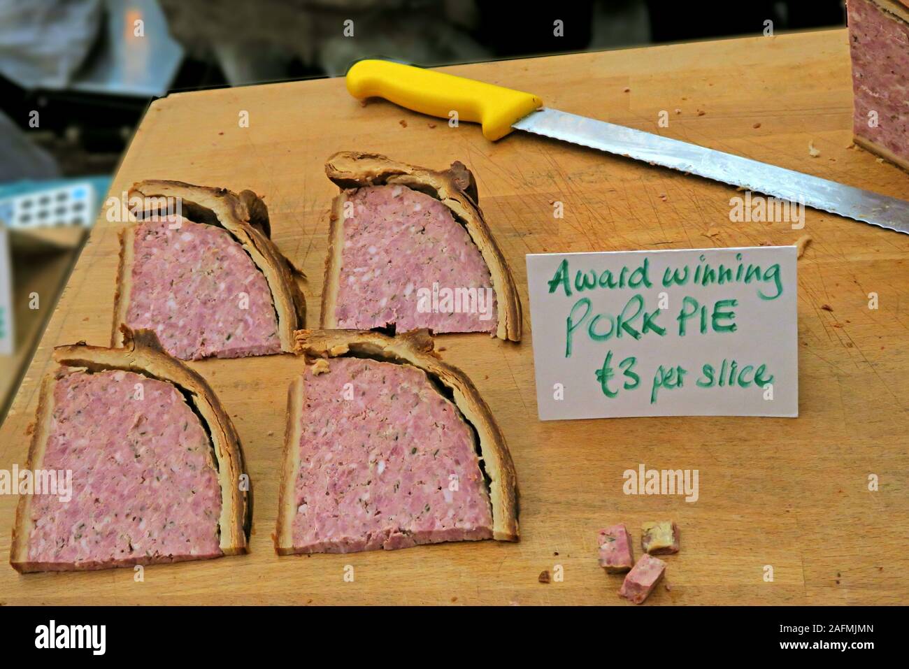 Award Winning Pork Pie - Bridgwater Food And Drink Festival, April 2019 - Bridgwater Town, Somerset, South West England, UK Stock Photo