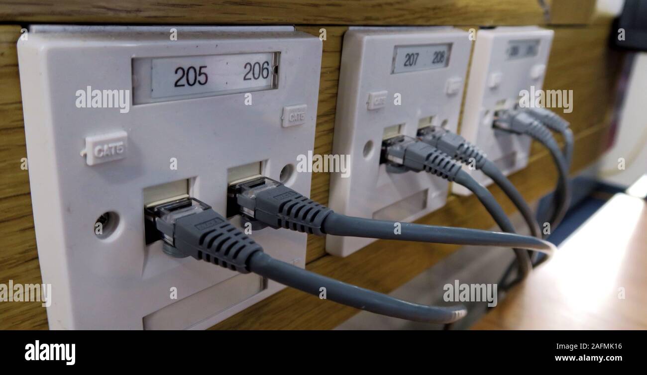 Cat5 cabling, sockets and wires Stock Photo