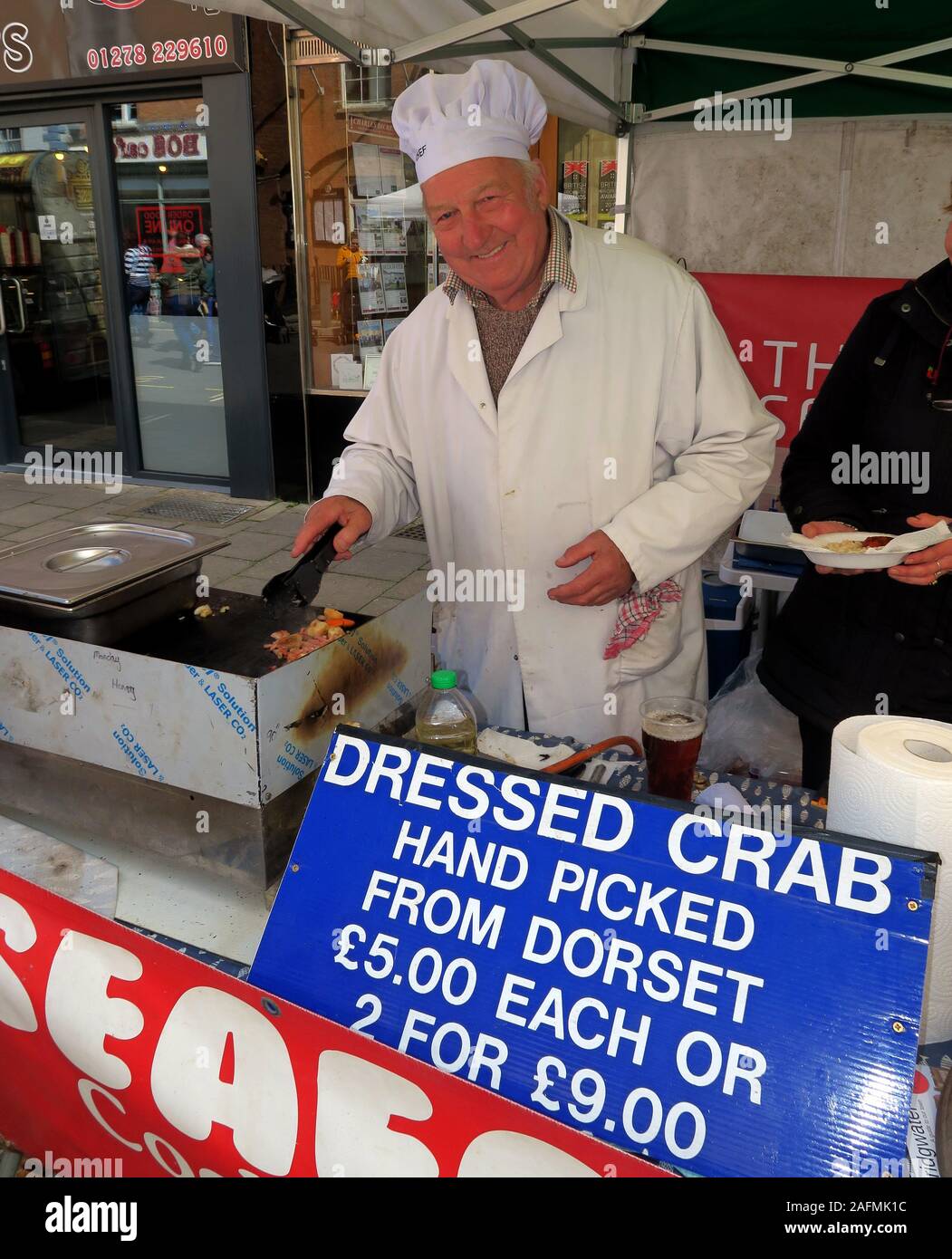 The dressed crab man, DRESSED CRAB,hand picked,from Dorset,£5 each,or 2 for £9, selling at Bridgwater food and drink festival, TA6 Stock Photo