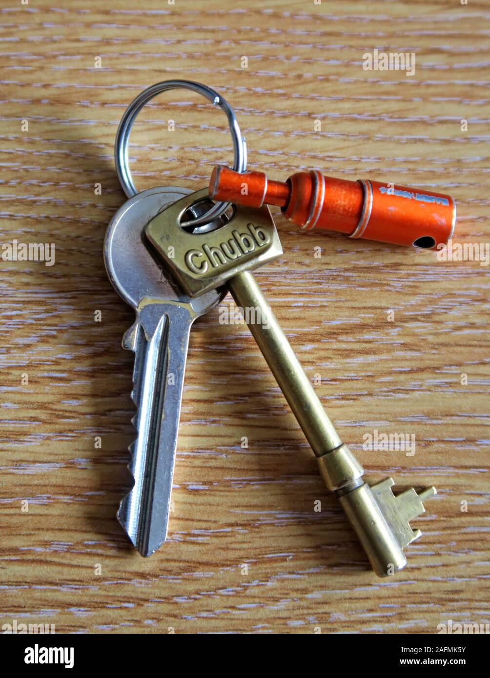 Set of Front and Back door keys,tenant keys,Chubb five lever mortice lock key,Yale key Stock Photo