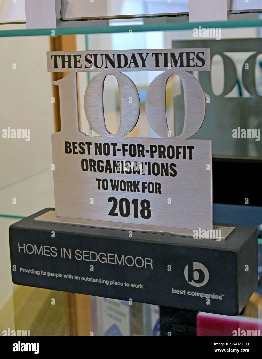 Sunday Times 100 Best Not For Profit Organisations,awards cabinet, Homes In Sedgemoor,Bridgwater,award winning social housing landlord Stock Photo