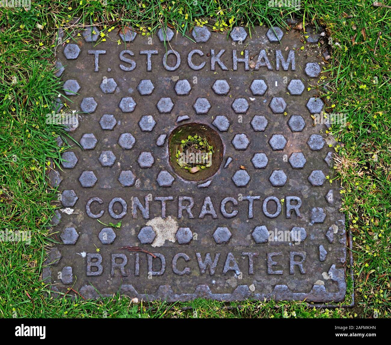 Bridgwater embossed cast iron Grid, Bridgwater Town, Somerset, South West of England, England, UK - T.Stockham Contractor Bridgwater Stock Photo