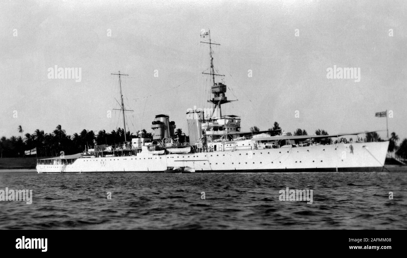 HMS Hawkins a heavy cruiser of the British Royal Navy Stock Photo
