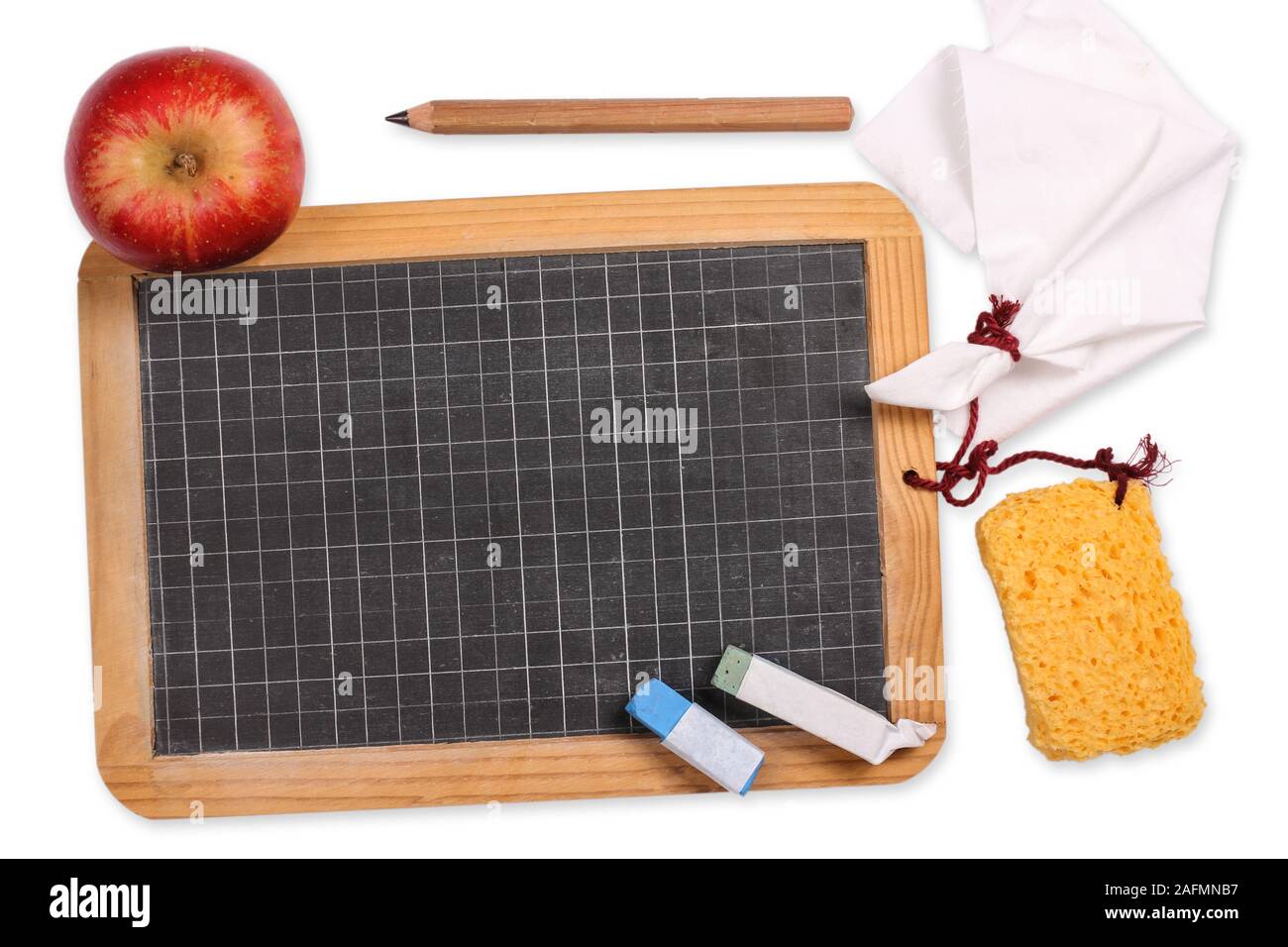 School board with apple and sponge Stock Photo