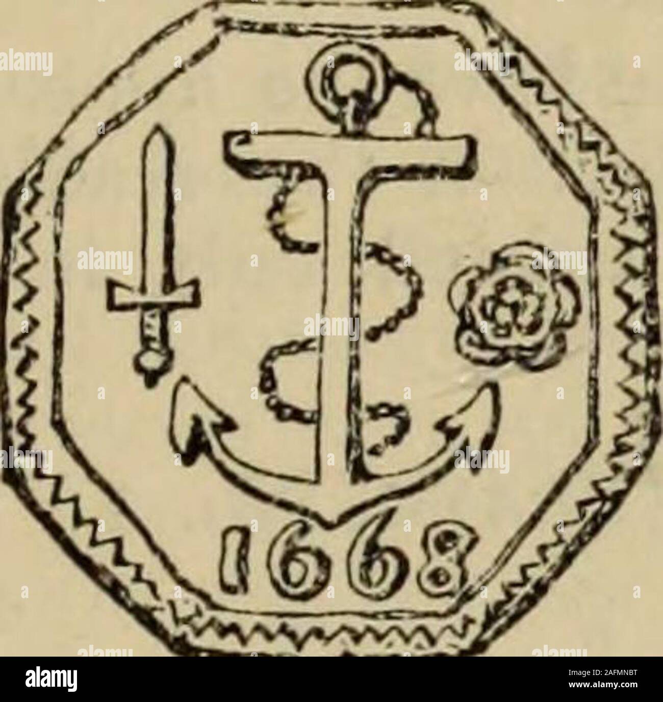 . Trade tokens issued in the seventeenth century in England, Wales, and Ireland. nd again, by feoffment of March 19, 1678, by StephenPittway—unto tiustees (being Quakers), their heirs and assigns, for such purposesonly as between the parties and other persons concerned were formerly agreedupon, and no otherwise. The property is described as a small piece of gardenground in Bengeworth, adjoining the Parsonage Close, and behind the dwelling-house of the said Edward Pittway. with way or passage through the yard gates onthe south side of the said dwelling house. An engraving of this token appears Stock Photo