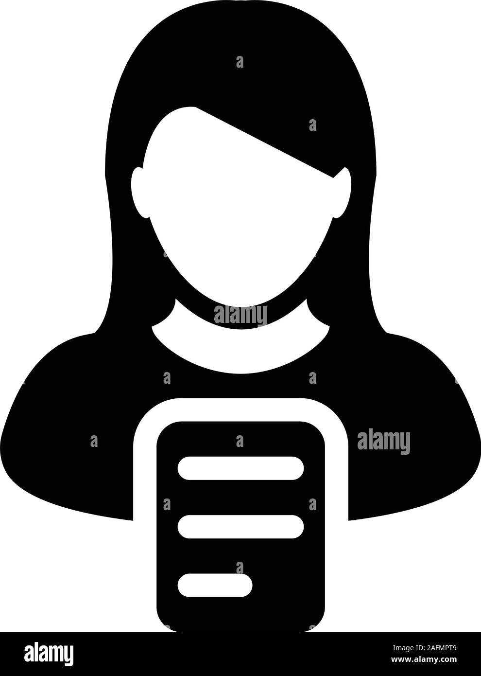 Profile icon vector female person profile with document symbol in a glyph pictogram illustration Stock Vector