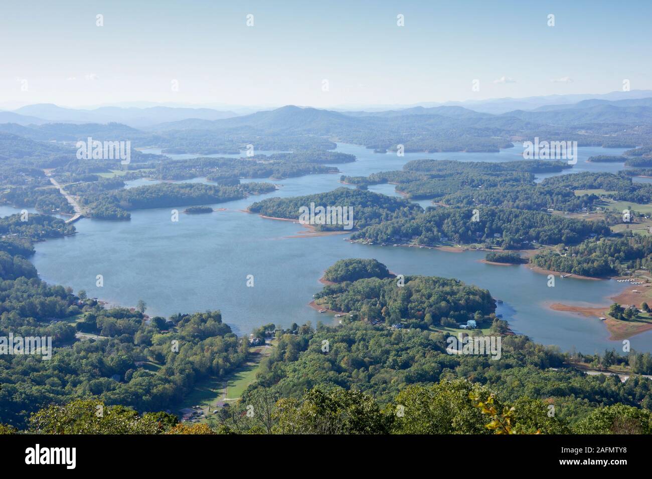 View on Lake Chatuge from Bell mountain. Hiawasse, USA. On Bell mountain the rocks are