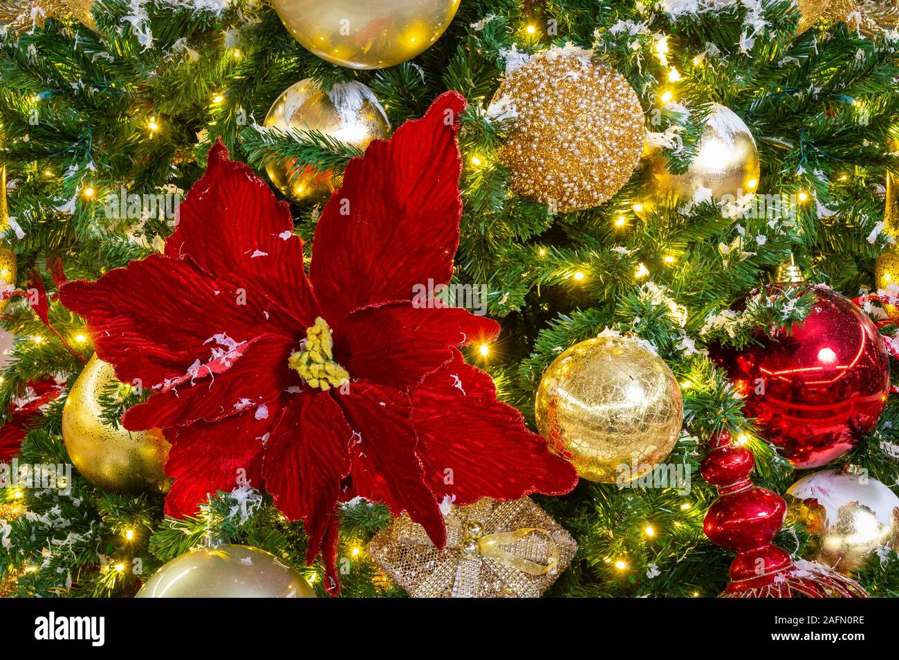 Christmas Tree Ornaments Detail Stock Photo - Alamy