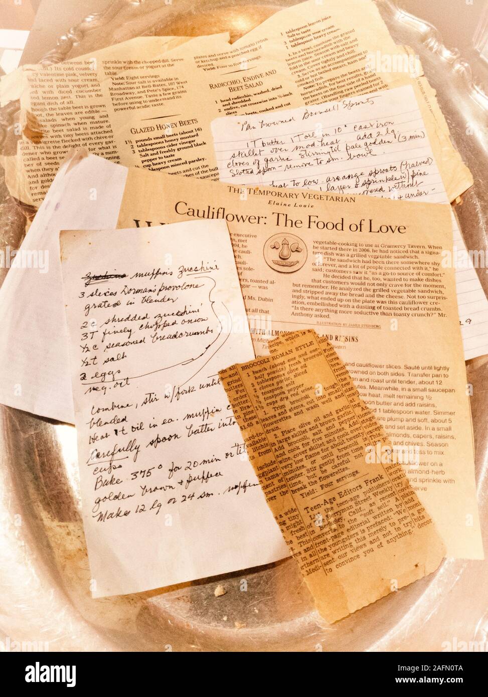 A non digital mix of recipe clippings printed and hand written Stock Photo