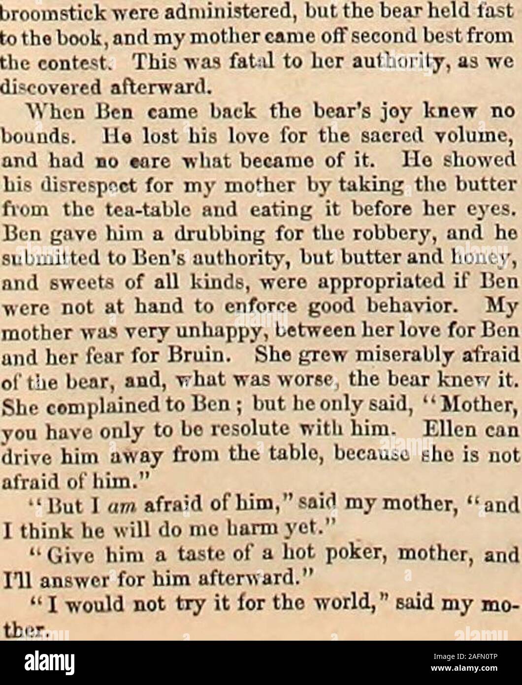 . Harper's weekly. Indeed you will, said Ben. Ill banish Bruin,or imprison him, or do any thing you wish. It. was surprising how clear-sighted Ben becameregarding faults on the bears part that he had here-tofore made light of. My mother had no need tocomplain of stolen butter, or a highway robbery ofhoney on its way from the pantry to the tea-table.lien suddenly discovered that his pet was a nui-sanae. I dont see how you have borne with himso long, mother, he said, in the most consideratemanner when he had taken a plum-pudding from aplate in my mothers hands, and had made bis way I am glad you Stock Photo
