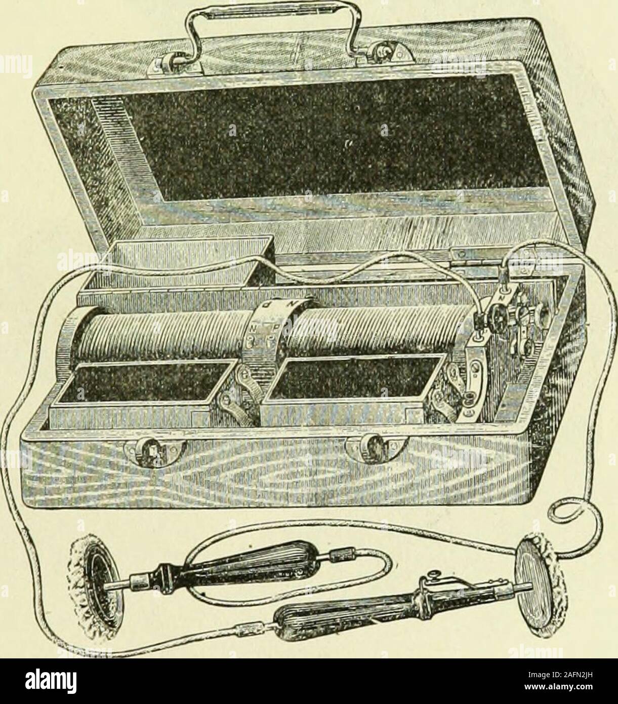 . Practical electricity in medicine and surgery. , but the physician should keep thesetwo instruments separate. Neither the portability nor efficiencyof the apparatus is increased by a combination of two differ-ent instruments in the same case. Faradic Batteries.—Faradic batteries are usually made inportable form. Unfortunately, there is, at present, no standardin use among American manufacturers. Many of the faradicmachines in the market are very imperfectly constructed. Thebest makers have adopted the Du Bois-Reymond coil as a FARADIC BATTERIES. 229 model, but in all except the more expensiv Stock Photo