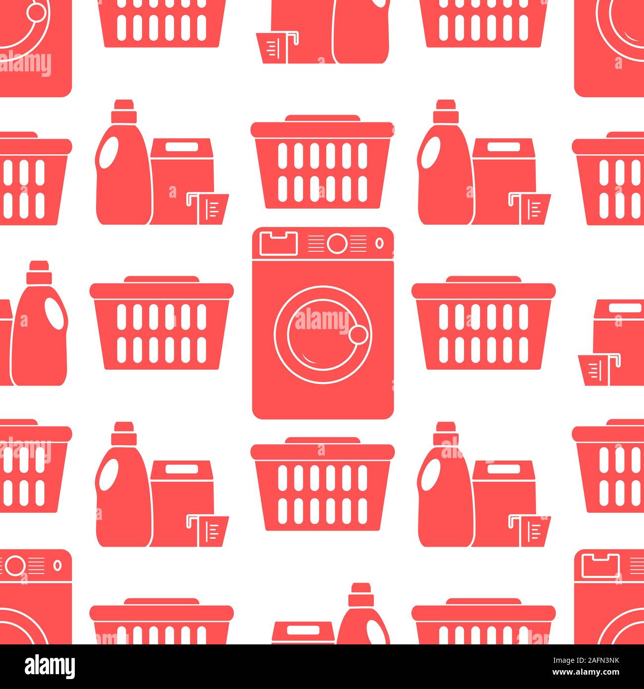 Vector seamless pattern Washing machine, laundry basket, washing powder ...