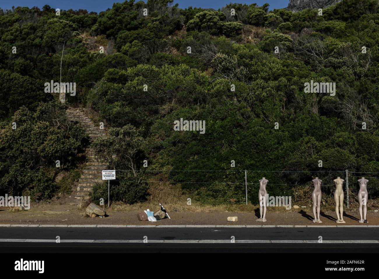 Mannequins used by street hawkers to sell clothing on the Atlantic