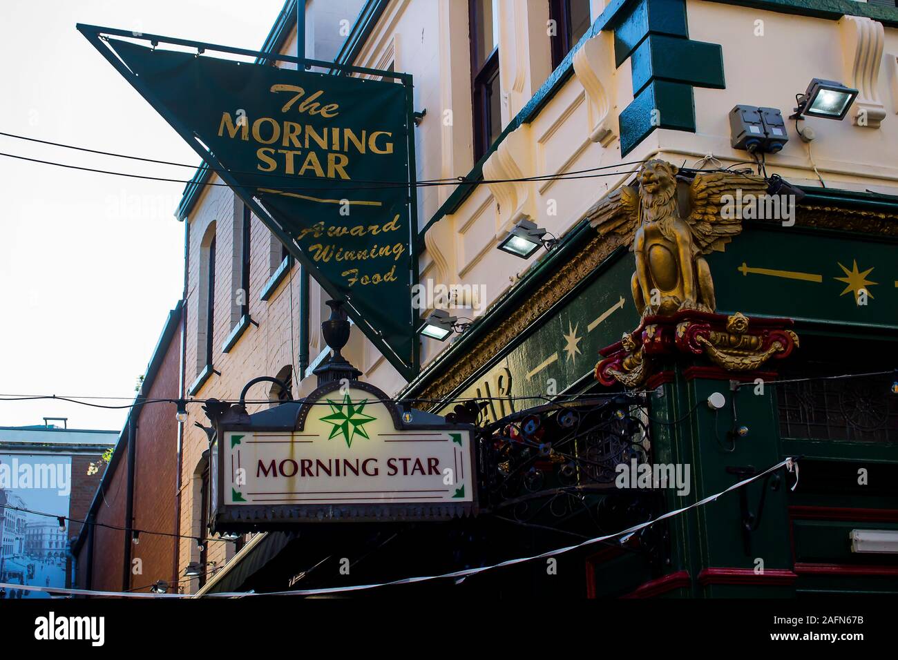 16 October 2019 The entrance to the Morning Star Pub in Pottingers Entrance Belfast Northern Ireland. One of the oldst 'Irish' pubs in Belfast City Ce Stock Photo