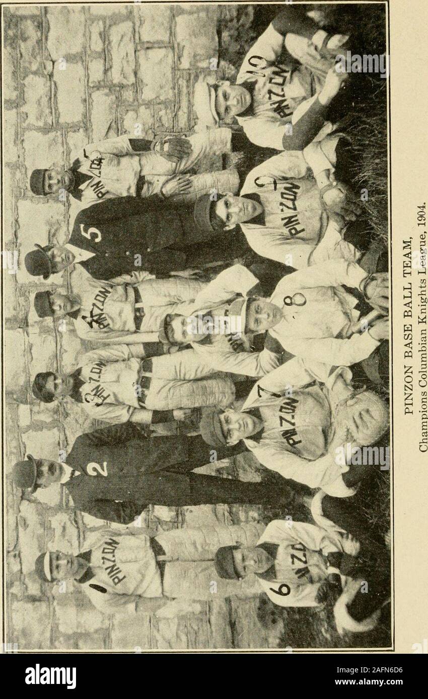 . The Chicago amateur base ball annual and inter-city base ball association year book. eague went through the season in good shape, withthe Pinzons one game ahead of the Columbia when the contestended. Unity was a good third and the other lodges were allwell represented. The finish of the 1904 pennant race was asfollows: FINISH OF THE 1904 PENNANT RACE. W. L. P.C. Pinzon 13 1 .929 Columbus 12 2 .857 Unity 11 3 .769 Van Buren 6 7 .462 Dewey 4 9 .307 Standard 4 10 .286 Illinois 3 10 .231 Liberty 1 12 .077 When the call for reorganization came early in 1905 enoughteams responded to make possible Stock Photo