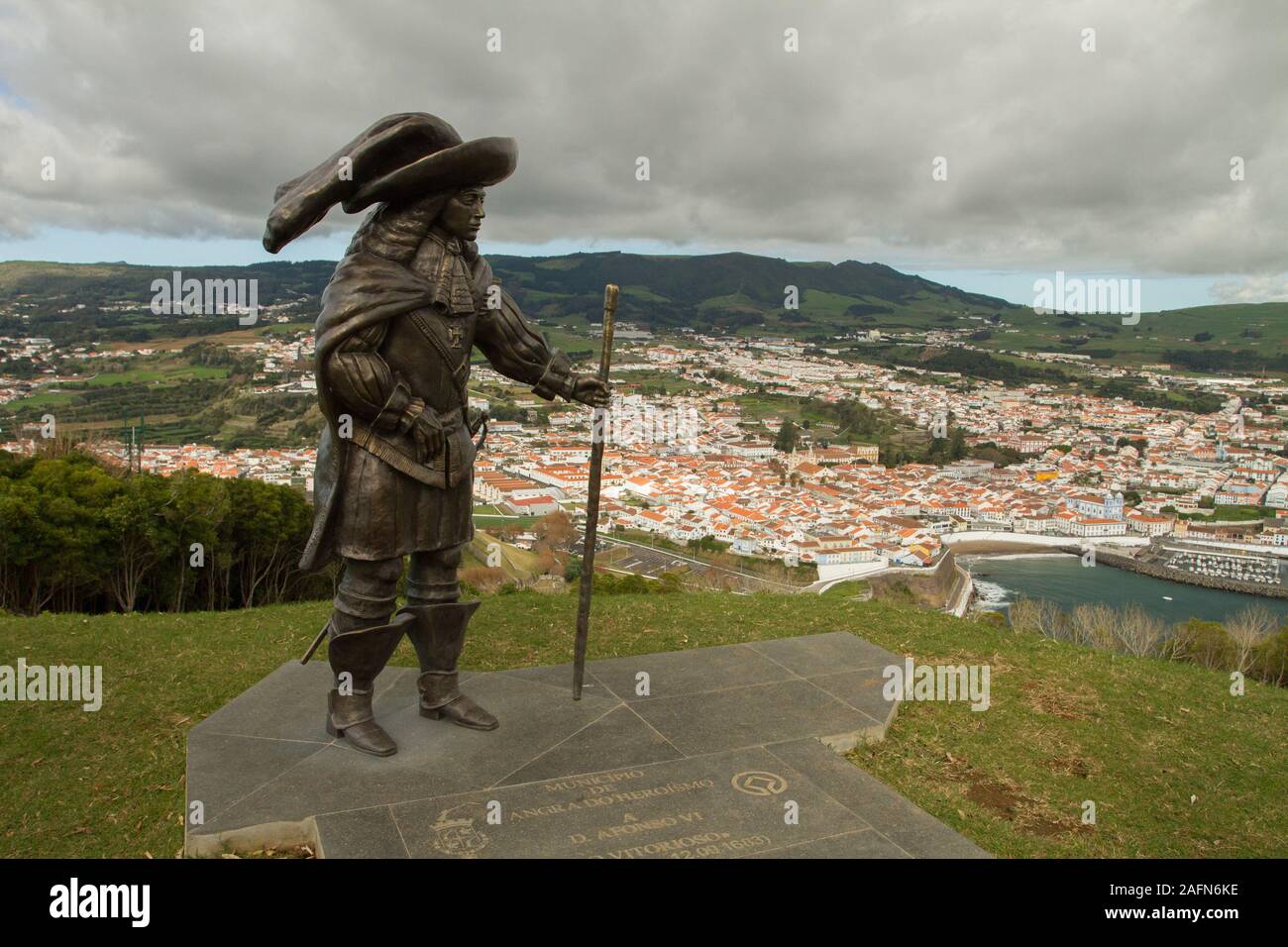 Statue Of D. Afonso VI Second King of Portugal On Monte Brasil at Terceira Island, Azores, Portugal, Europe Stock Photo