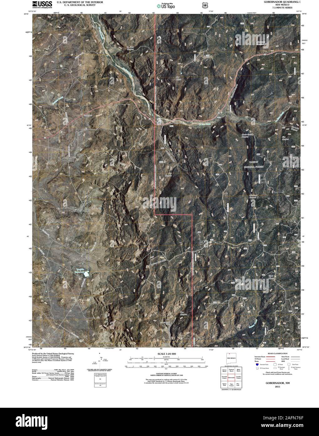 USGS TOPO Map New Mexico NM Gobernador 20110210 TM Restoration Stock Photo