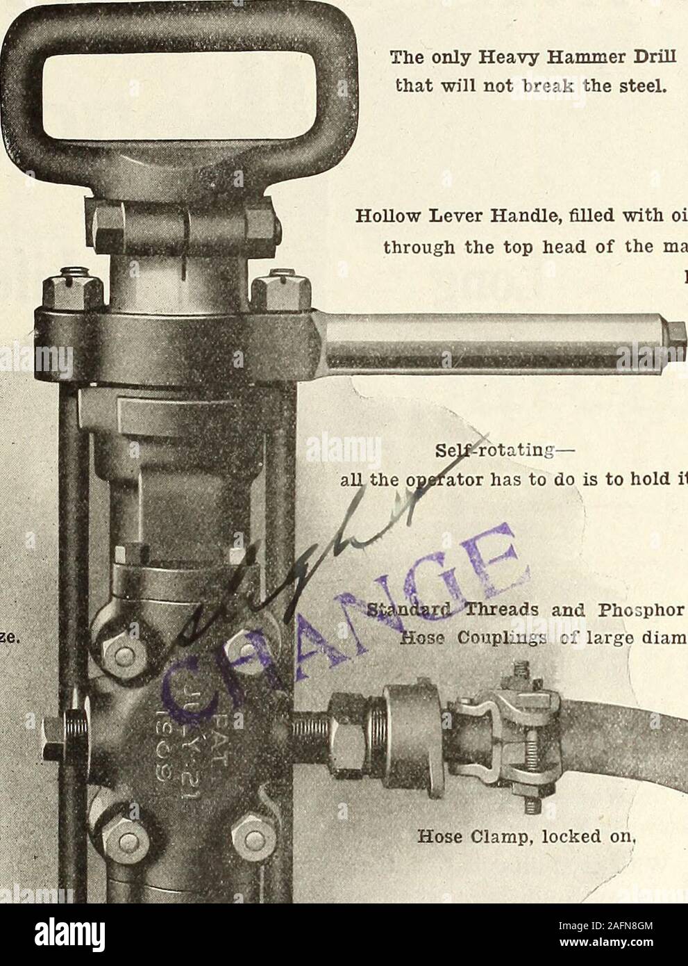 . Canadian transportation & distribution management. July, 1913.] CANADIAN RAILWAY AND MARINE WORLD. 5 McKiernan-T prrv Self RotatingCity Hammer Drill Removable Handle, so thattelescope feed may be attachedwhen using drill for stoping. A Valve that will NOT freeze Sel^rotating—all the ona^ator has to do is to hold it. Threads and Pho3phor Bronze:ose Couplings of large diameter. Extra Heavy Side Kod. The only Heavy Hammer Drillthat will not break the steel. Hollow Lever Handle, filled with oil, fed by pressurethrough the top head of the machine, thoroughly lubricating everymovable part. Hose Cl Stock Photo