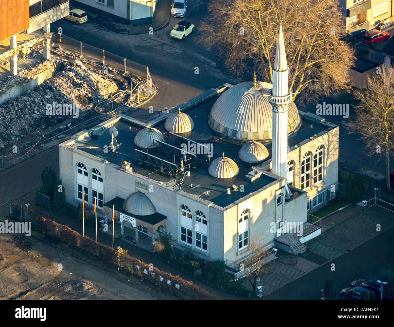 Aerial photo, Bramsfeld, Mosque Turkish-Islamic Culture Association, Wielandstraße, Gladbeck, Ruhr area, North Rhine-Westphalia, Germany, demolition w Stock Photo