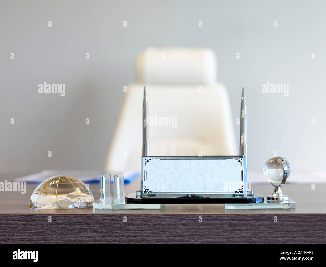 name Holder on the office chair and desk Stock Photo