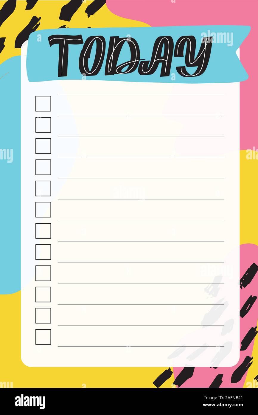 Memphis style. Template for agenda, planners, check lists Stock Vector
