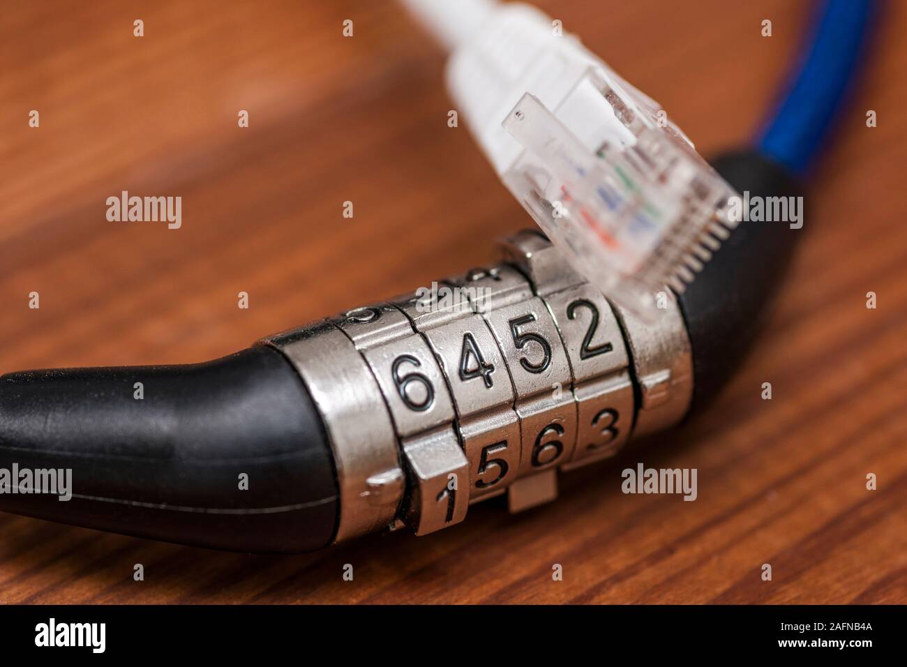 Computer cable and lock. security concept. Digital cyber safety or security