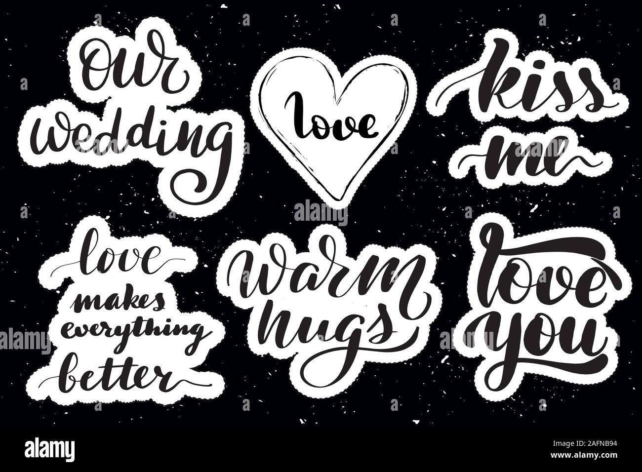 Stickers with hand drawn typography lettering inscriptions. Stock Vector
