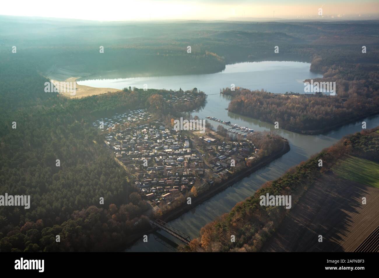 Aerial photo, Flaesheim amusement park, Flaesheim campsite, Haltern am See, Quarzwerke GmbH - Flaesheim works, Ruhr area, North Rhine-Westphalia, Germ Stock Photo