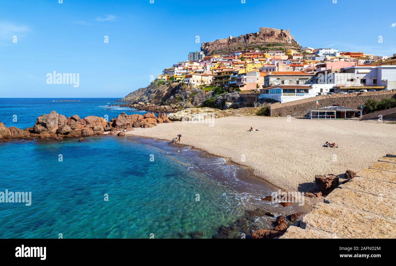 Coastal view of Castelsardo with its colorful architecture and castle, located on the Gulf of Asinara, Sassari, Sardinia, Italy. Stock Photo