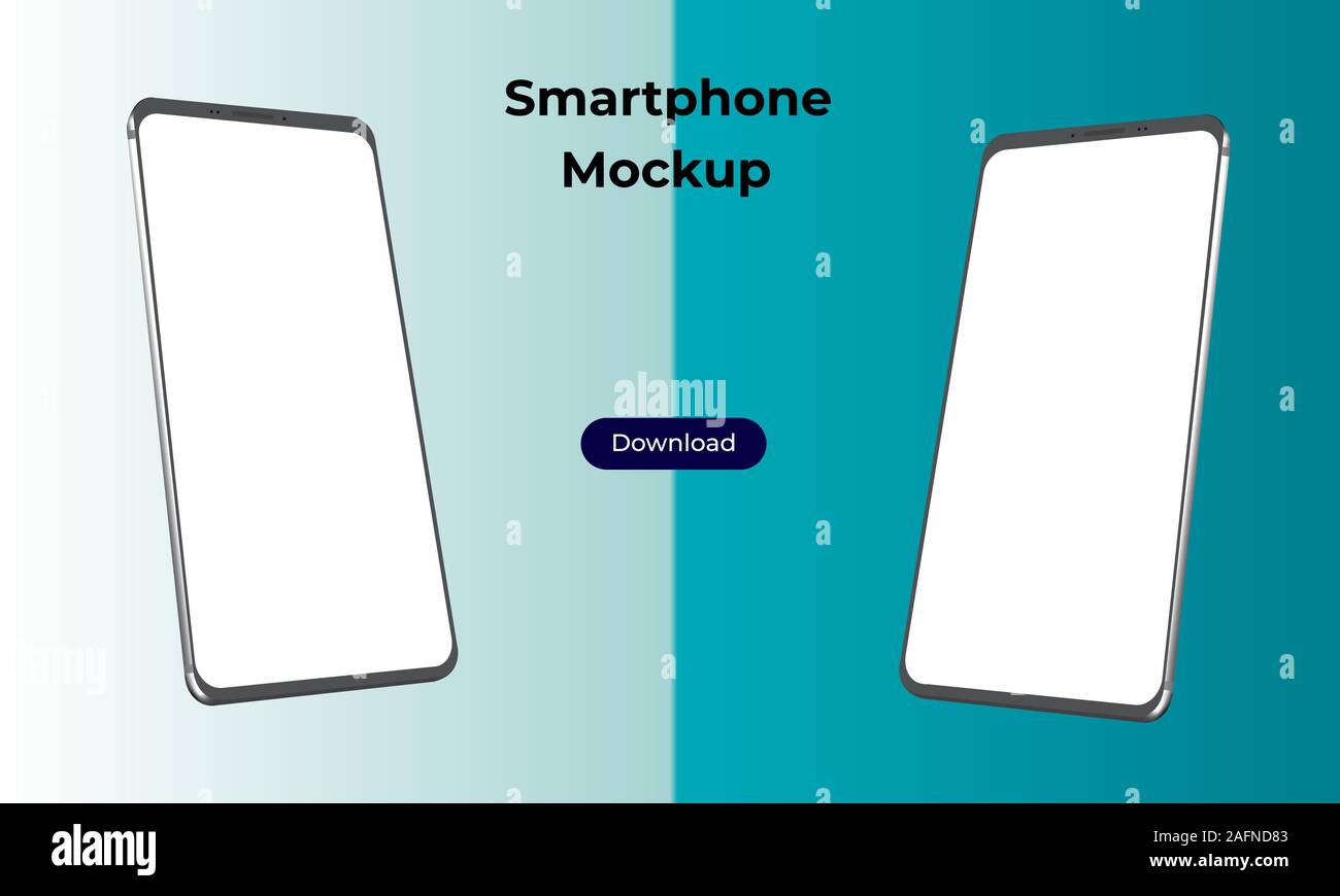 Two Rotated 3d smartphone mockup template for application presentation and user experience design. Stock Vector