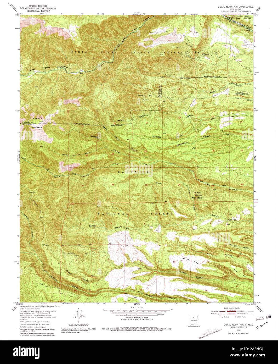 USGS TOPO Map New Mexico NM Guaje Mountain 190842 1952 24000 Restoration Stock Photo