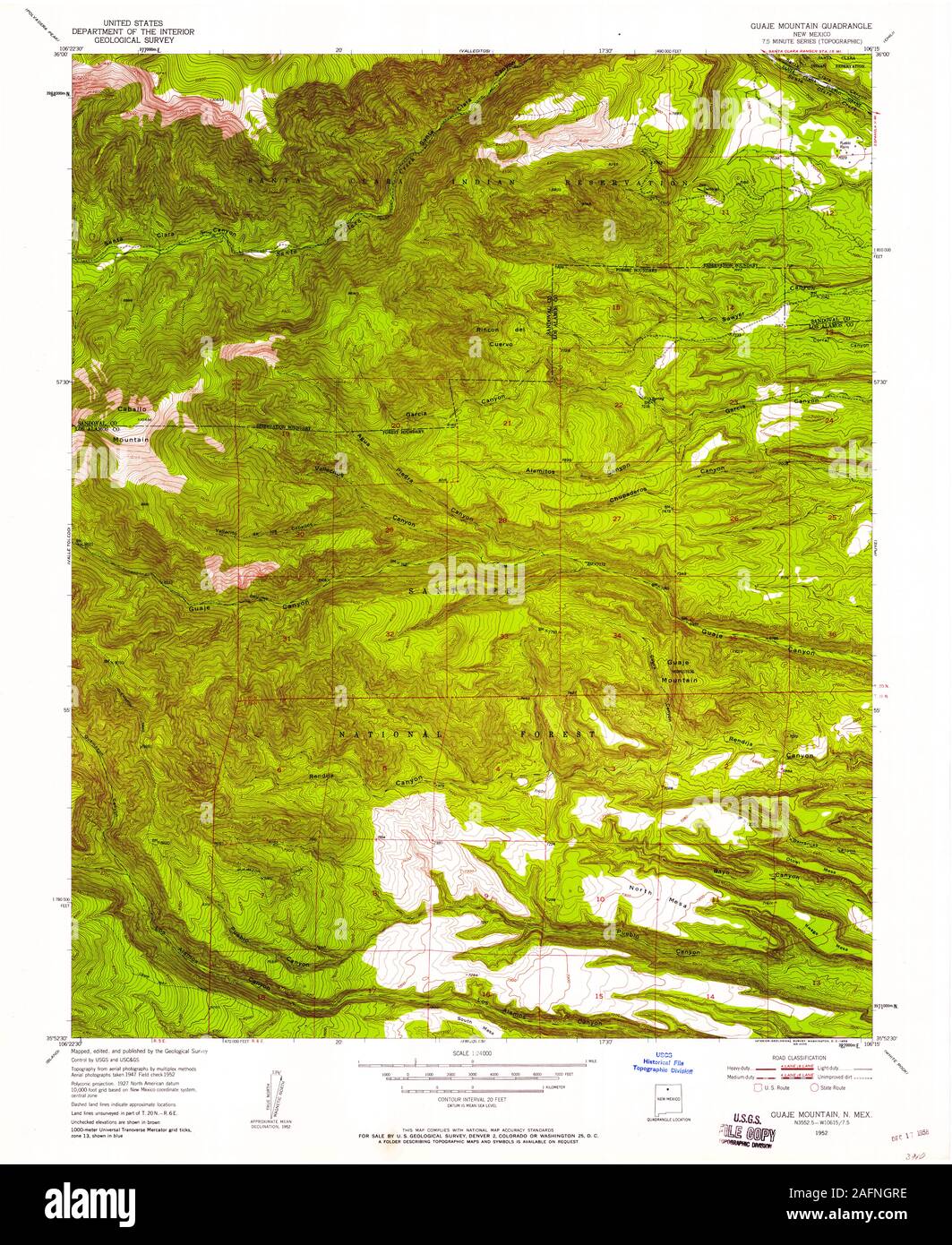 USGS TOPO Map New Mexico NM Guaje Mountain 190844 1952 24000 Restoration Stock Photo