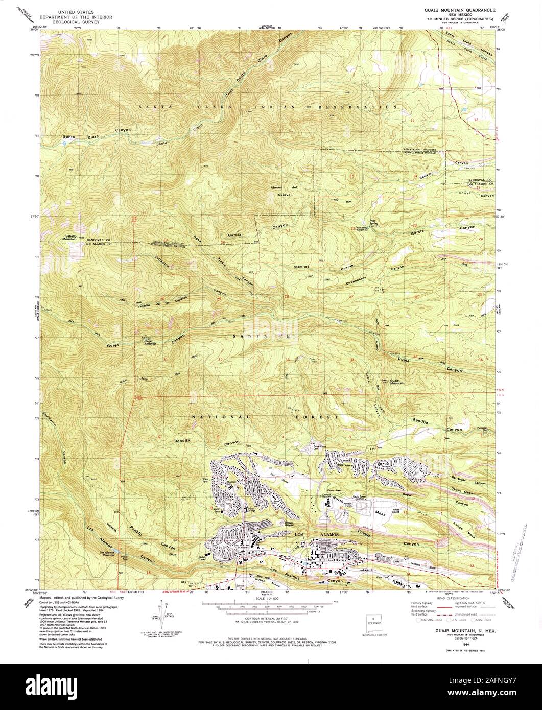 USGS TOPO Map New Mexico NM Guaje Mountain 190846 1984 24000 Restoration Stock Photo