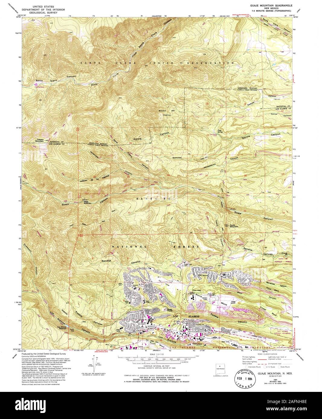 USGS TOPO Map New Mexico NM Guaje Mountain 192808 1984 24000 Restoration Stock Photo