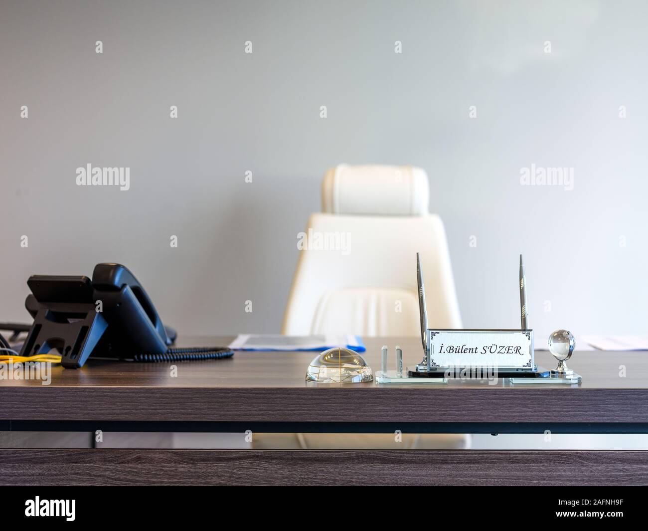 name Holder on the office chair and desk Stock Photo