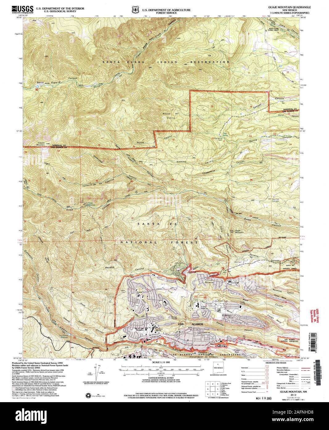 USGS TOPO Map New Mexico NM Guaje Mountain 192810 2002 24000 Restoration Stock Photo