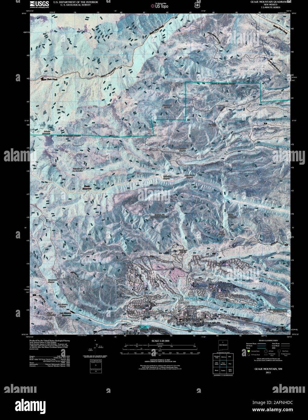 USGS TOPO Map New Mexico NM Guaje Mountain 20110314 TM Inverted Restoration Stock Photo
