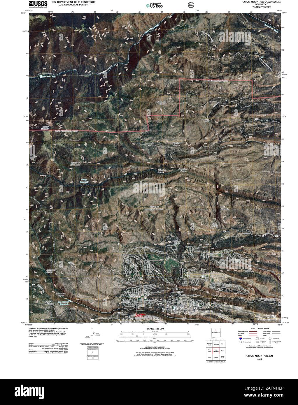 USGS TOPO Map New Mexico NM Guaje Mountain 20110314 TM Restoration Stock Photo