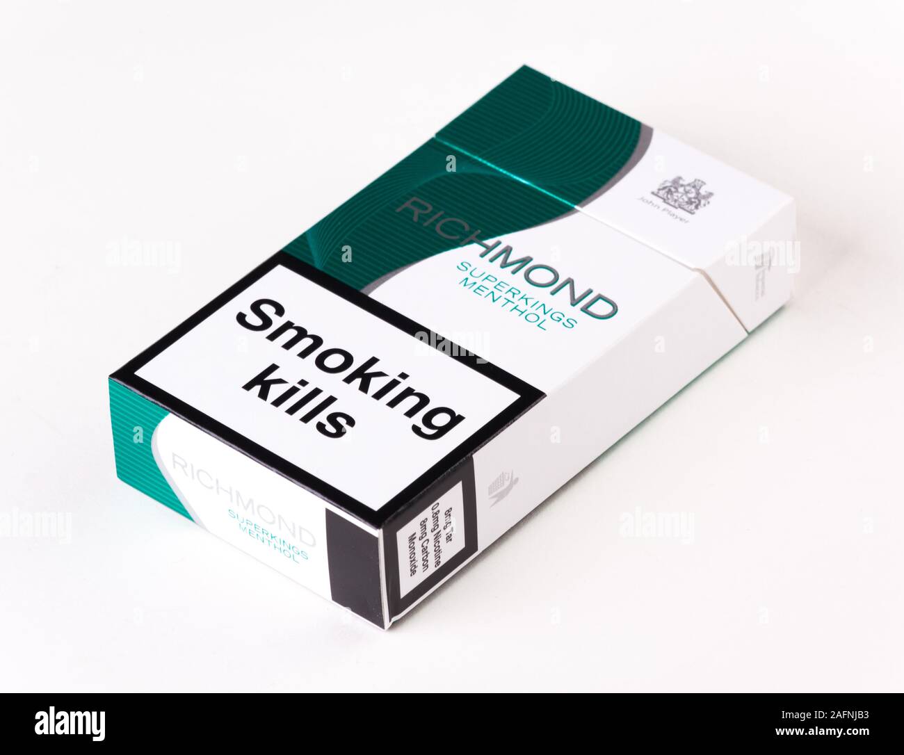 Smoking Kills warning text on cigarette pack Stock Photo