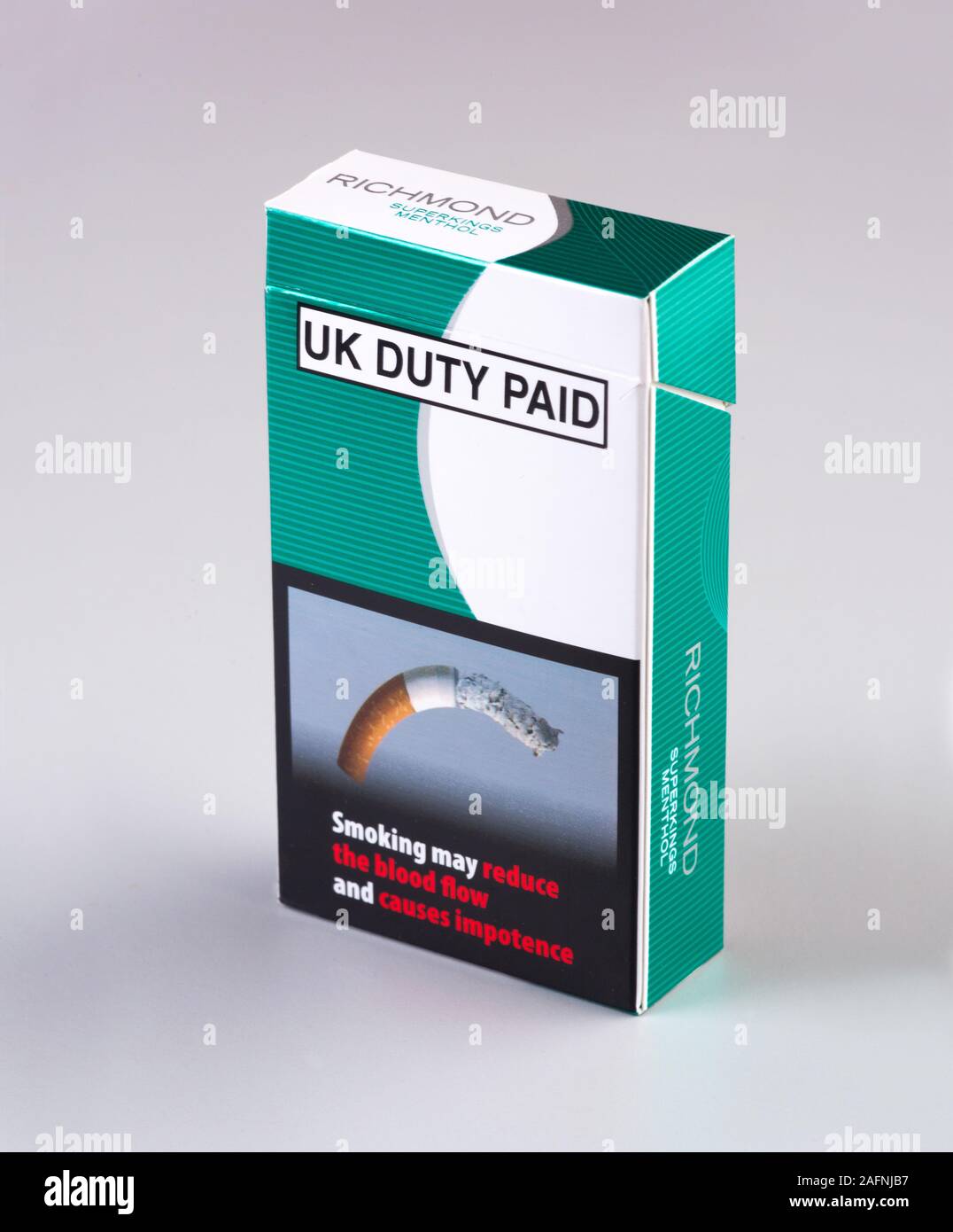 UK Duty paid text on cigarette pack Stock Photo