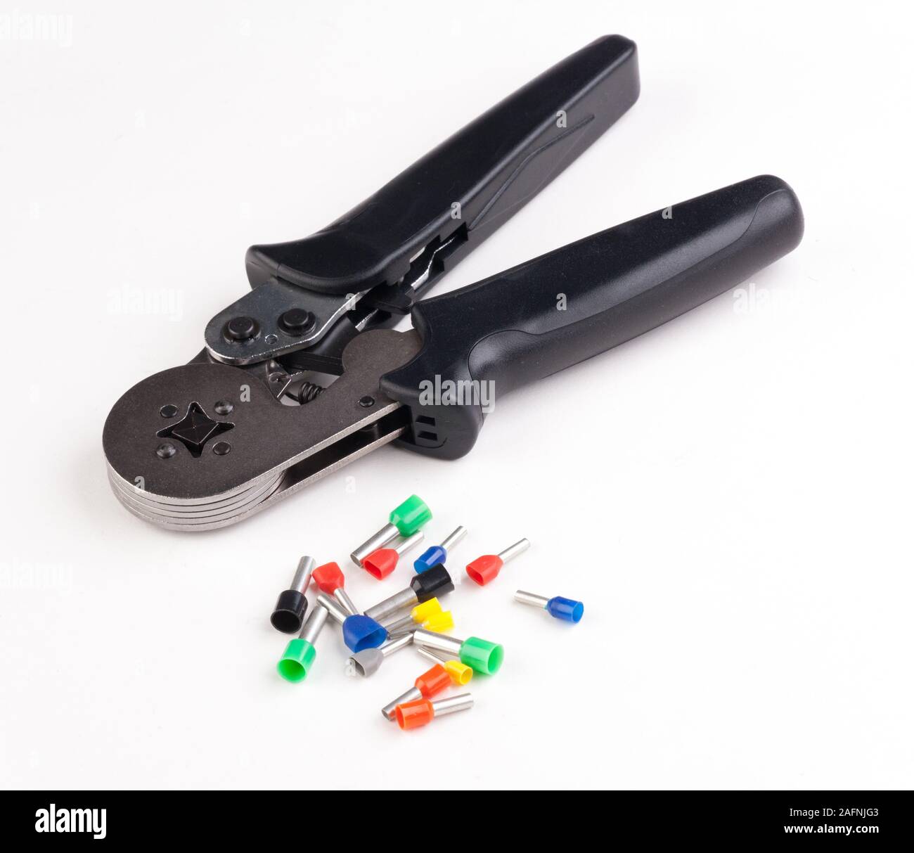 crimping tool and bootlace ferrules for electrical wires and cables