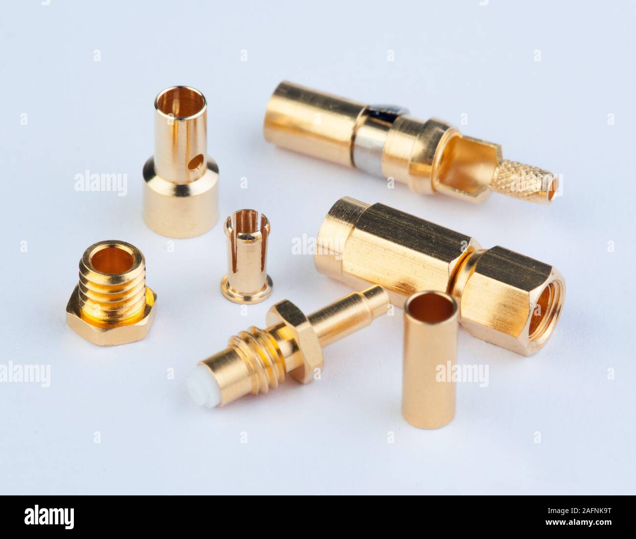 gold plated electronic connectors, gold reduces corrosion and contact resistance Stock Photo
